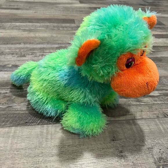 Neon green and orange stuffed monkey - Picture 3 of 16